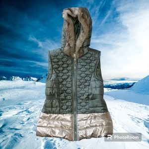 Quilted Vest with Faux Fur Lined Hood, EUC, by Little Lass
